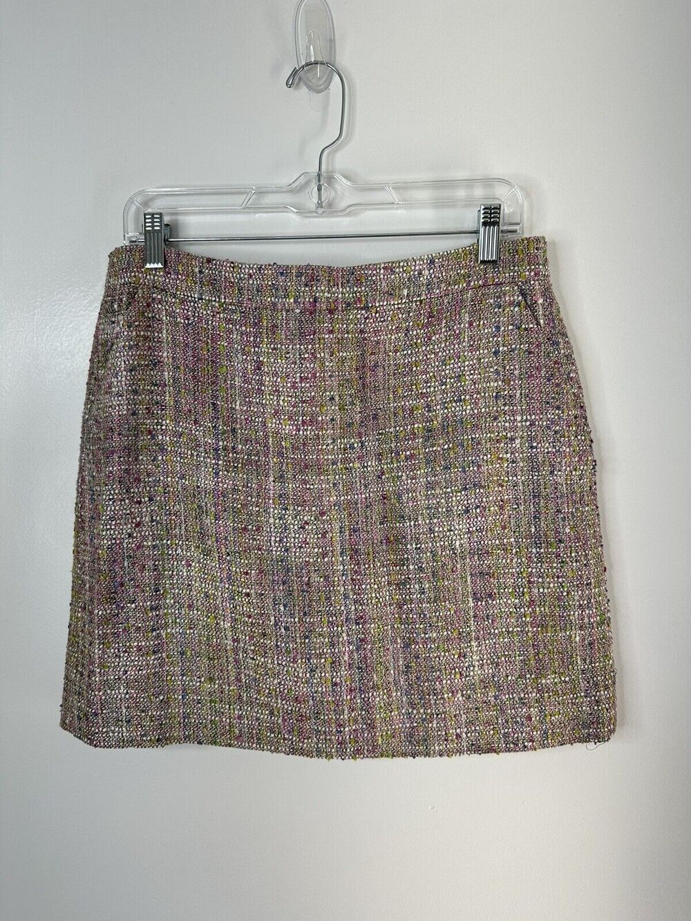 J. Crew Pastel Silk Blend Tweed Mini Skirt Womens Size 10 Pockets Lined Zip Clos